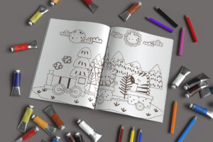 Open coloring book pages mockup