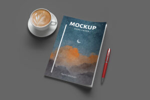 6 x 9 book cover with coffee mockup