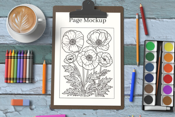 Clipboard with Coloring Page Mockup