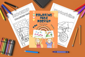 Coloring Pages Mockup PSD and JPG