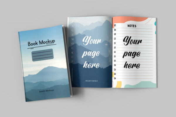 Open and Closed Book Mockup Front View