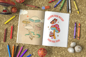 Mushroom Coloring Book Mockup
