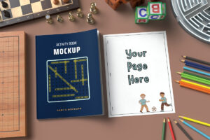 Activity book cover and page mockup