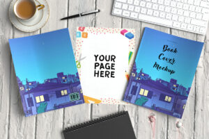 Book front and back cover with page mockup PSD and JPG