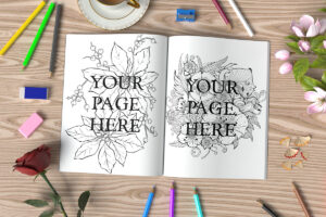 Flowers Coloring Book Mockup PSD and JPG