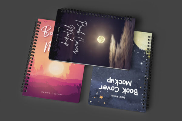 Stack of Spiral Books Cover Mockup PSD and JPG