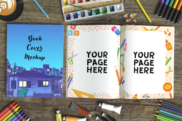 8.5 x 11 inch open and closed coloring book mockup