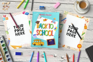Coloring book cover and pages listing mockup