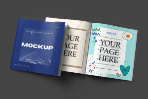 Open and closed 8.5 x 8.5 book mockup