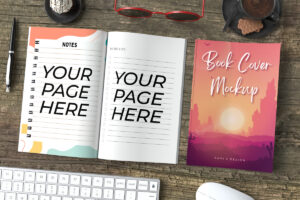 Open and closed kdp notebook mockup PSD and JPG