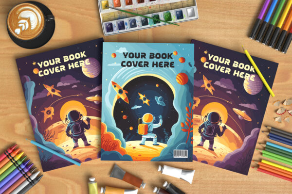 Three Coloring Books Mockup PSD and JPG