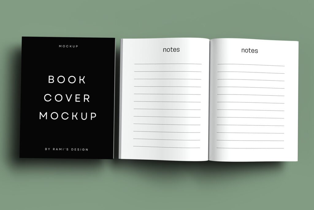 Flying 8.5 x 11 open and closed book mockup - Rami's Design