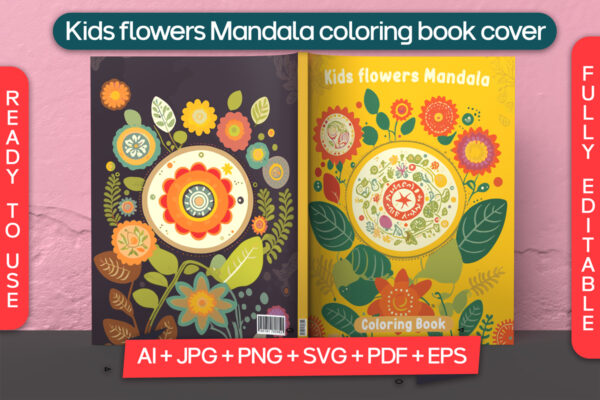 Kids flowers Mandala coloring book cover