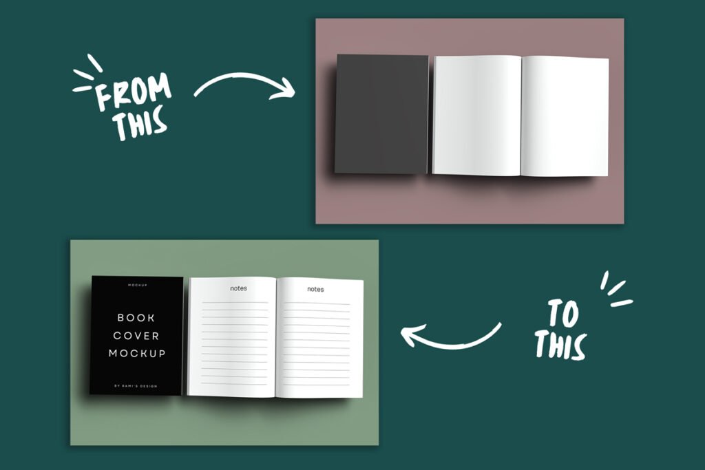 Flying 8.5 x 11 open and closed book mockup - Rami's Design