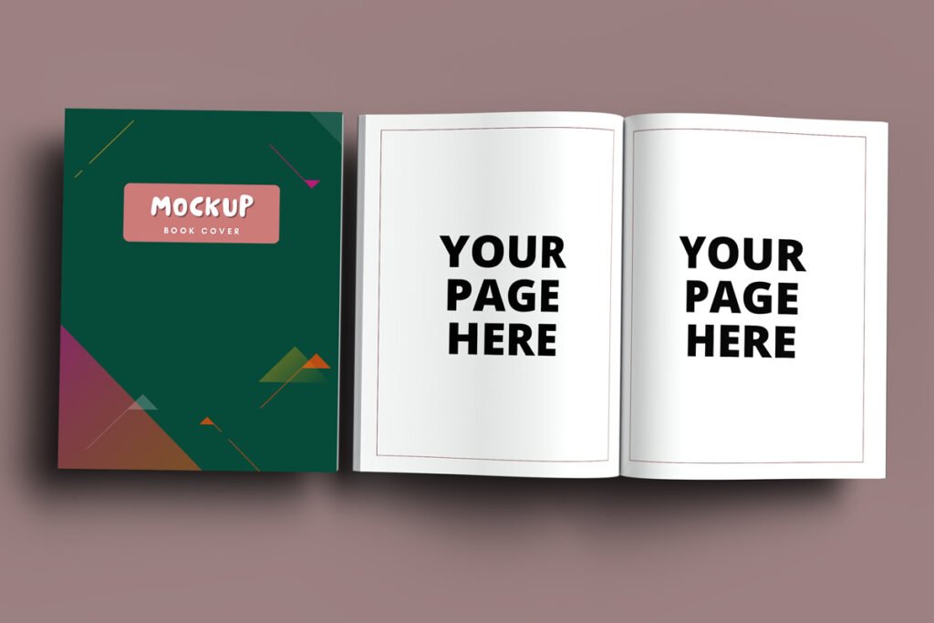 Flying 8.5 x 11 open and closed book mockup - Rami's Design