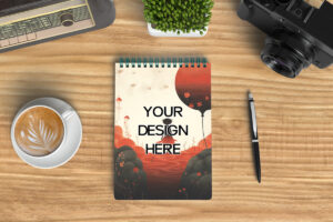 Notebook Cover and Stickers Mockup