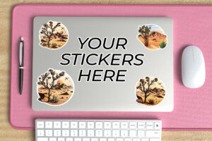 Closed Laptop Stickers Mockup PSD and JPG