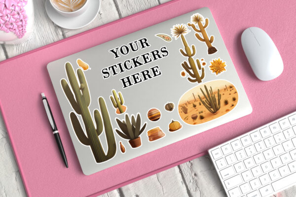Closed laptop stickers psd mockup