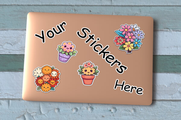 Isolated Laptop Stickers Mockup