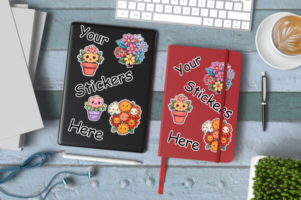 Tablet and Notebook Stickers Mockup