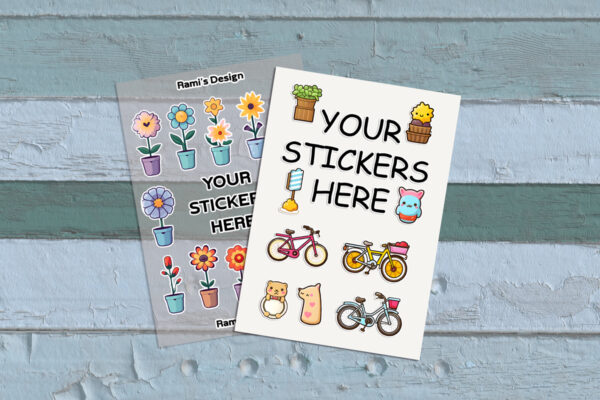 Transparent and normal sheet stickers mockup