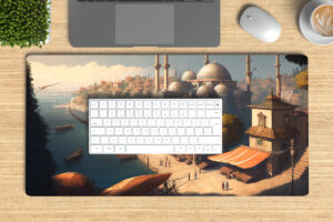 Keyboard pad mockup with desk elements
