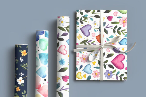 Gift paper roll patterns mockup