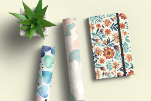 Notebook and Paper Roll Pattern Mockup