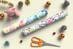 Paper roll mockup with decorative elements