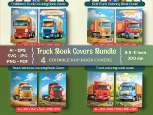 Customizable digital download truck coloring book cover bundle