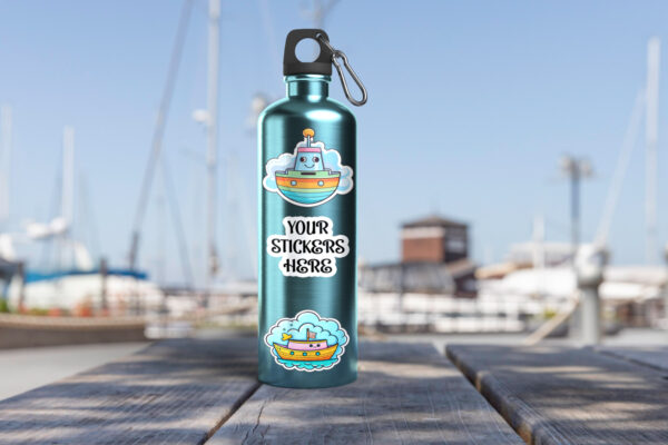 Water bottle sticker mockup Exterior view