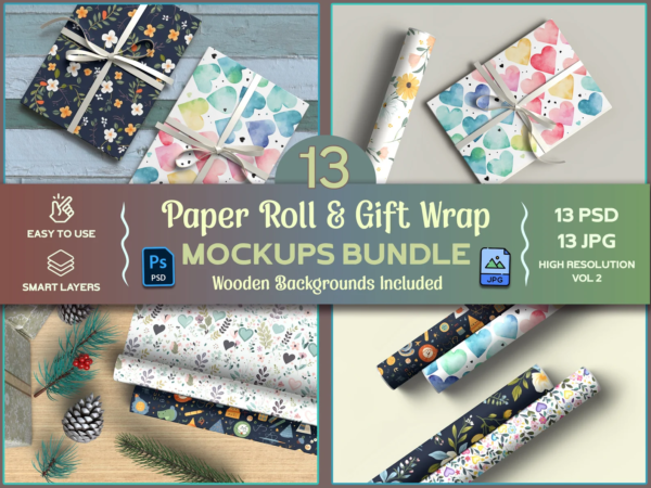 Paper Roll & Gift Wrap Mockup Bundle