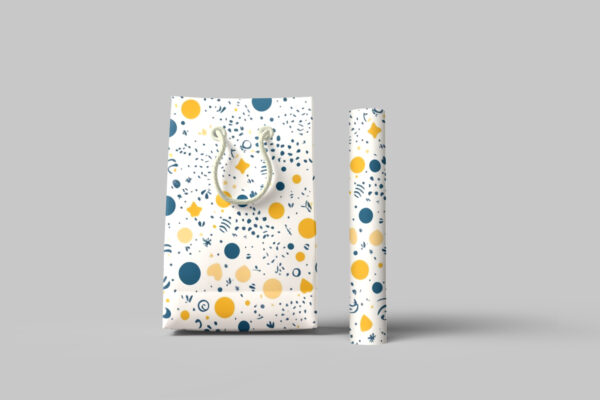 Gift Bag and Gift Paper Roll Mockup