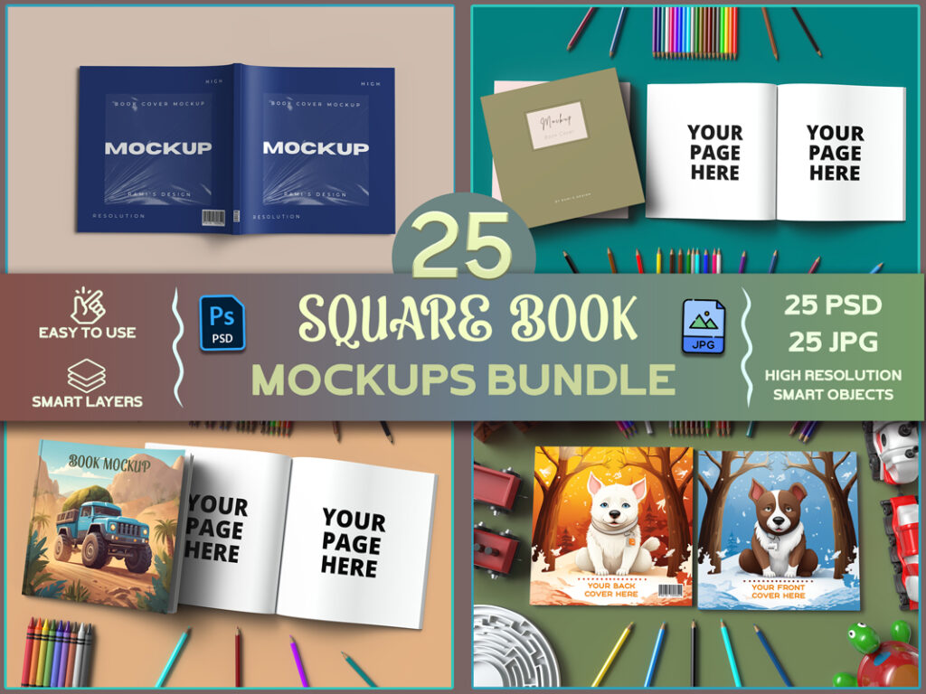 Square book mockups bundle