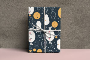 Gift box mockup with wall background