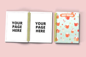 open 8.5x11 spiral notebook mockup