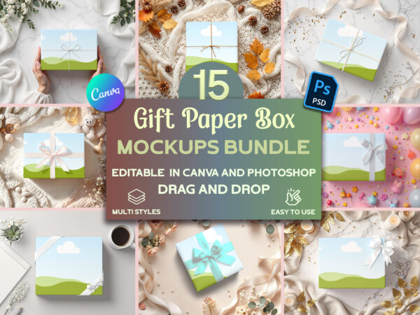 Gift box paper mockup bundle
